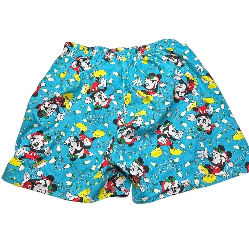 Vintage Disney Mickey Mouse Christmas Blue boxer sleep Shorts all cotton large - Picture 3 of 6